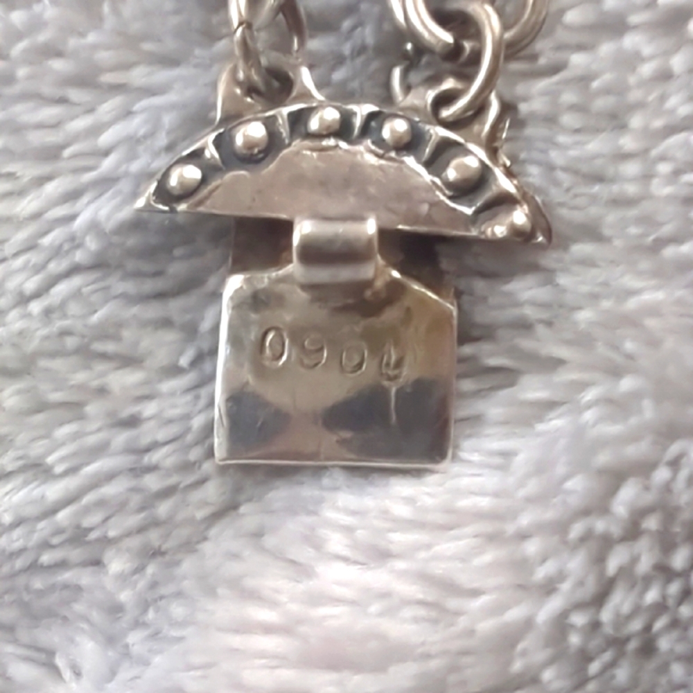 Vintage Sterling Silver Marked 900 With Green Stone Bracelet - Picture 2 of 8
